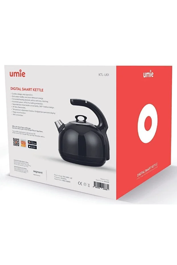 Umie Dijital Göstergeli Retro Kettle 1.7L Wifi & Bluetooth Dokunmatik Suya Akıllı Su Isıtıcısı Siyah